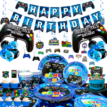Video Game Birthday Decorations for Boys,Video Game Party Decorations&Tableware Set-Video Game Party Plates Cups Napkins Tablecloth Balloons Banner Hanging Swirls