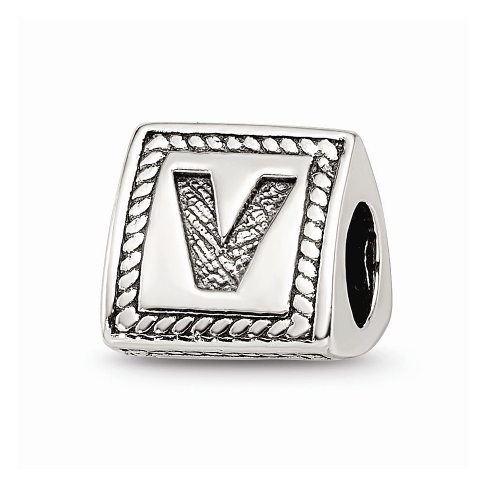925 Sterling Silver Reflections Letter V Triangle Block Bead; for Adults and Teens; for Women and Men