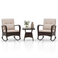 thumbnail image 3 of Costway 3 PCS Rocking Bistro Set with Removable Cushions & Tempered Glass Top Coffee Table Brown, 3 of 10