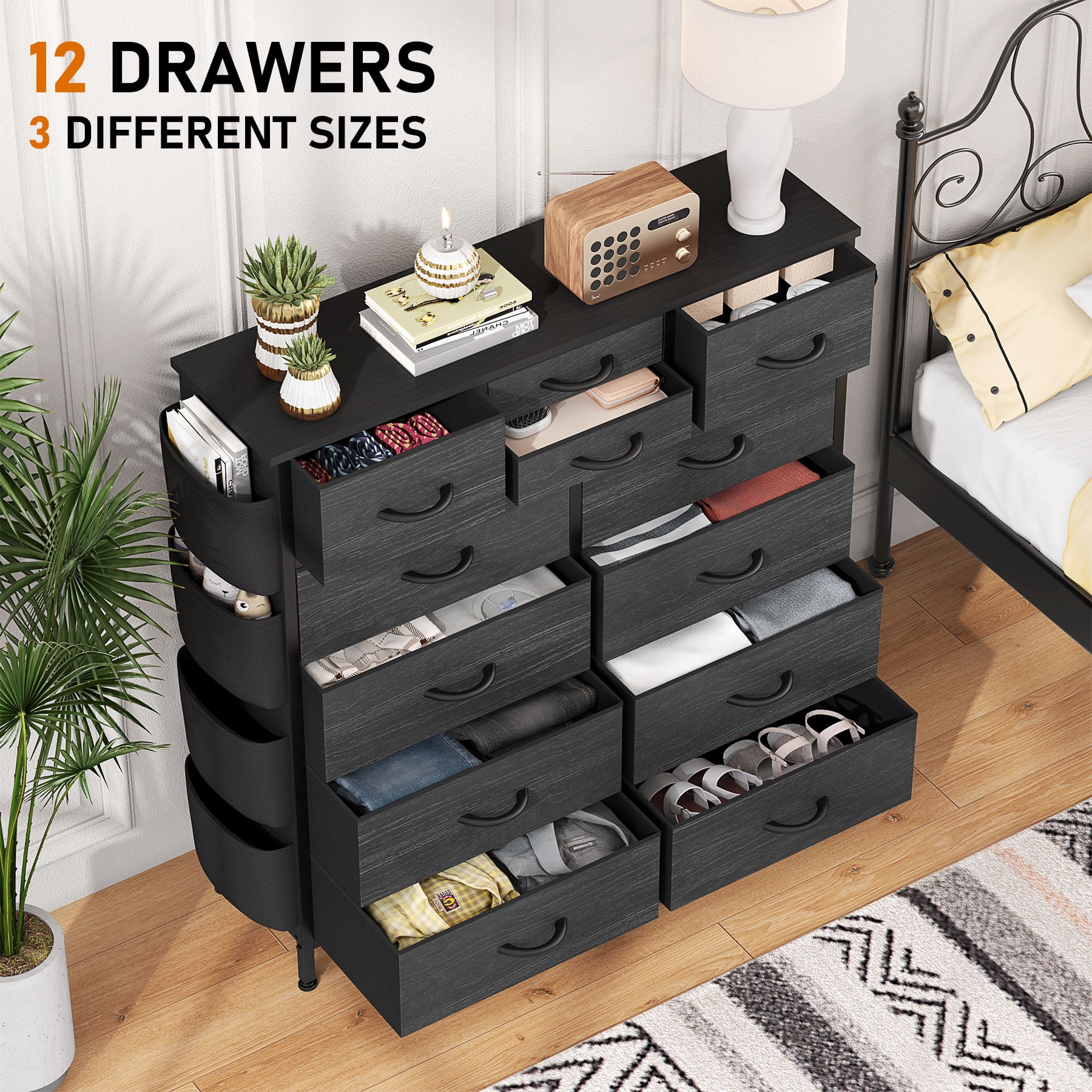 GIKPAL Dressers for Bedroom, 2 Pack Black Dresser with 12 Drawers Fabric Furniture Dresser Storage Units Organizer for Closet Living Room Hallway