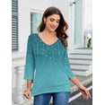 thumbnail image 3 of Zeagoo Women's Blouse 3/4 Length Sleeve V Neck Dressy Floral Tunic Top Soft Lightweight Summer Tees Business Casual Work Tops, 3 of 7