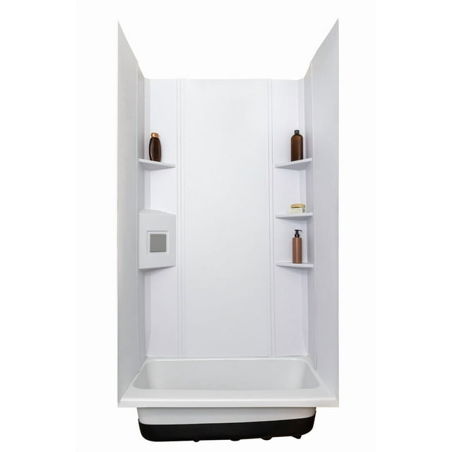 Icon Shower Surround 15229 3 Piece Design; 72 Inch x 30 Inch Rectangular Bath Surround; White; Smooth; ABS Plastic; Tape On; Bathtub Sold Separately; For Use With 30 Inch Bath Tub
