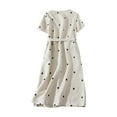 thumbnail image 4 of SELONE Beach Dresses for Women Summer Dresses for Women Graphic Crewneck Short Sleeve Vintage Lace Linen Cotton Retro Round Neck Wave Dot up Waist Retraction A line Skirt Fashion Beach Classy Beige L, 4 of 9