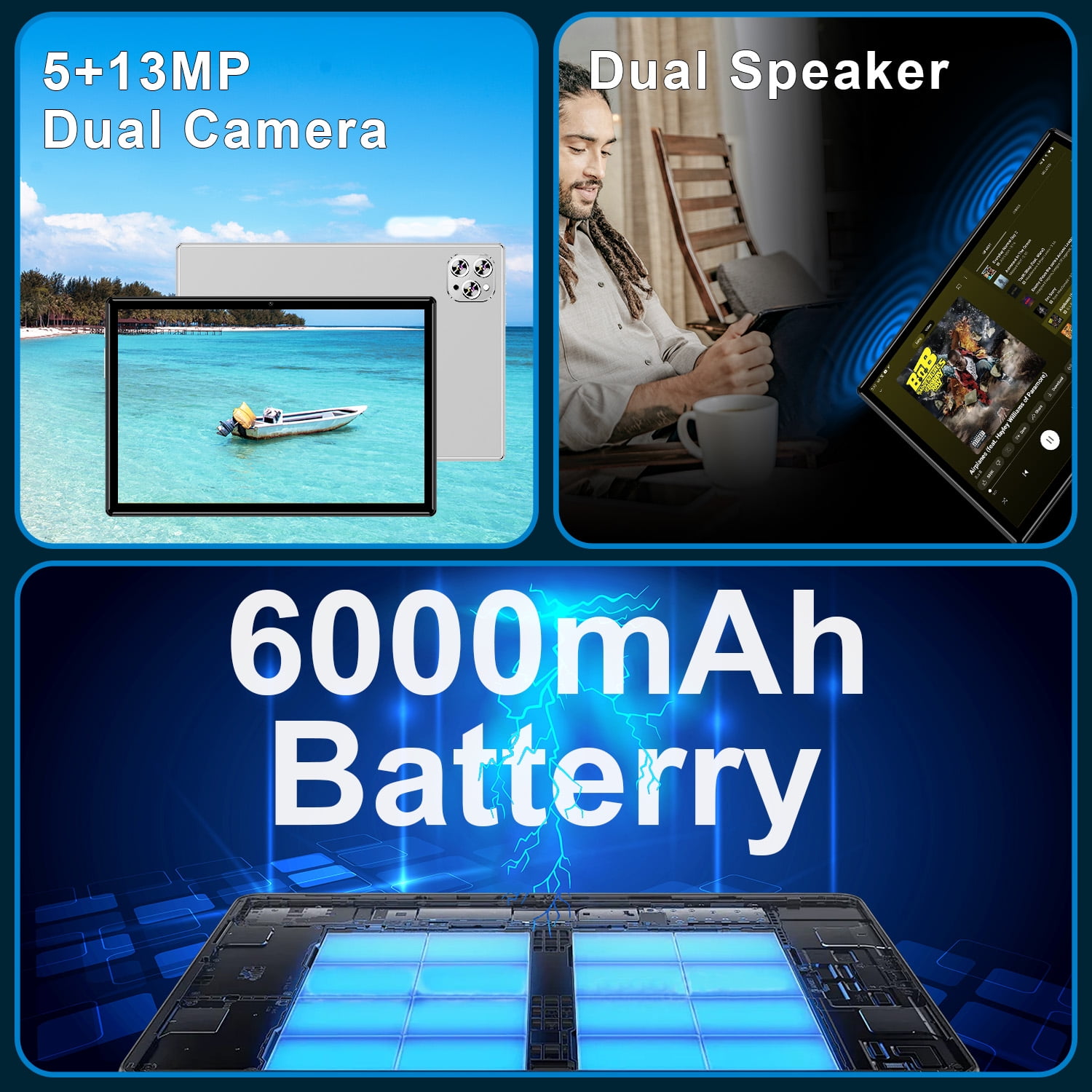 Android 13 Tablet, Android Tablet with SIM Card Slot Unlocked , 4G LTE GSM Cellular Phone Tablet with Octa-Core 6GB RAM 128GB ROM GPS WiFi Case Dual Camera Speaker, 10 Inch