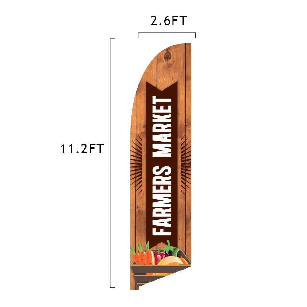 Farmers Market Feather Flag Kit - 13.5ft Knitted Polyester Swooper Flag with Pole Set and Ground Spike - Printed in The USA