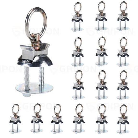 Gripon (Pack of 16) Bolt on L Track Tie Down Anchor Kits with Backer Plate and Round, Single Stud Quick Release Ring - Hardware Included