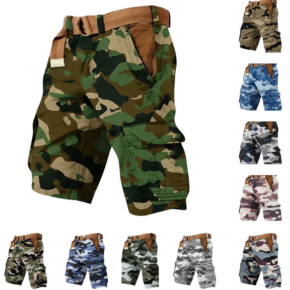 Bbyeadc Cargo Short for Men Relaxed Fit Camo Outdoor Hiking Work Casual Summer Shorts with Multi Pockets No Belt,Army Green (M)