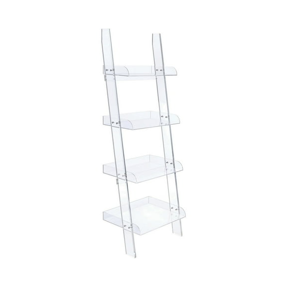 72 Inch Modern Ladder Bookcase 4 Shelves 3 Tray Edges Clear Acrylic