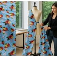 thumbnail image 5 of Soimoi Blue Cotton Poplin Fabric Leaves,Insect & Poppy Watercolor Printed Fabric 1 Yard 56 Inch Wide, 5 of 7