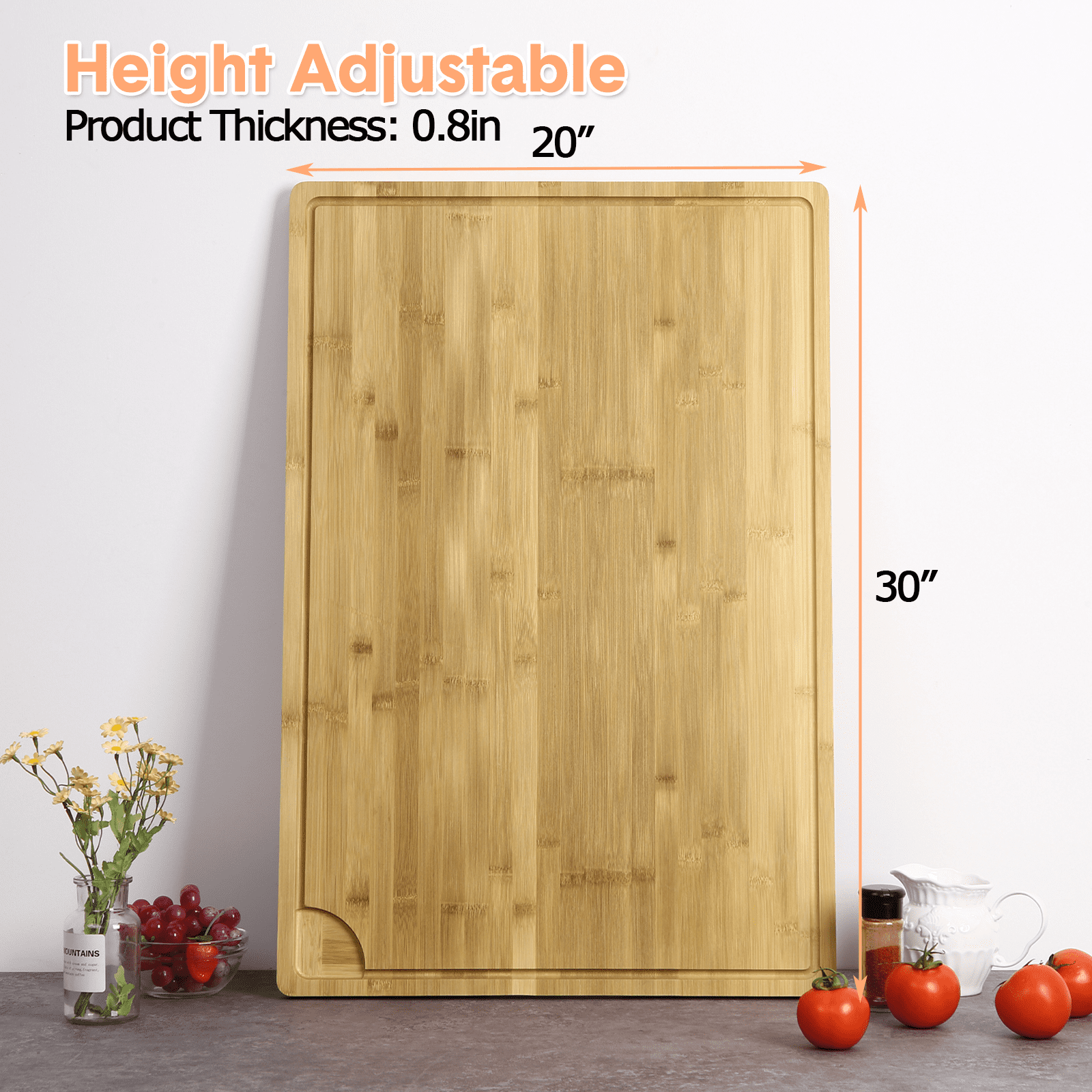 Extra Large Bamboo Cutting Board – Heavy Duty Wooden Chopping Board with Deep Juice Groove & Handles – Commercial Butcher Block for Kitchen, Meat, Vegetables, Over Basin & Serving Tray