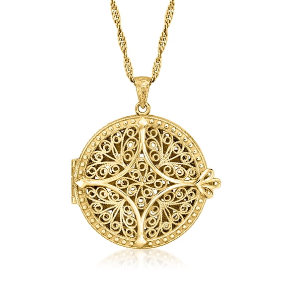 Ross-Simons 18kt Gold Over Sterling Filigree Locket Necklace, Women's, Adult