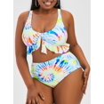 thumbnail image 1 of Tallas de talla grande tinte ruffle lace-up knot bikini roto traje de baño Rosegal Leggings de talla grande, 1 of 5