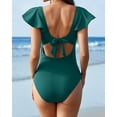 thumbnail image 3 of Attraco Style Maternity Swimsuit Ribbed One Piece Ruffle Sleeve Bathing Suit Ruched Cut-Out Tie Knot Pregnancy Swimwear, 3 of 4
