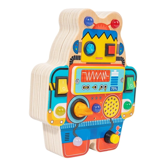 Tablero de Actividades Robóticas, Juguete de Desarrollo, Tablero de Control con Interruptor, para Niños Y Niñas, Juguete Sensorial de Madera, Juguete