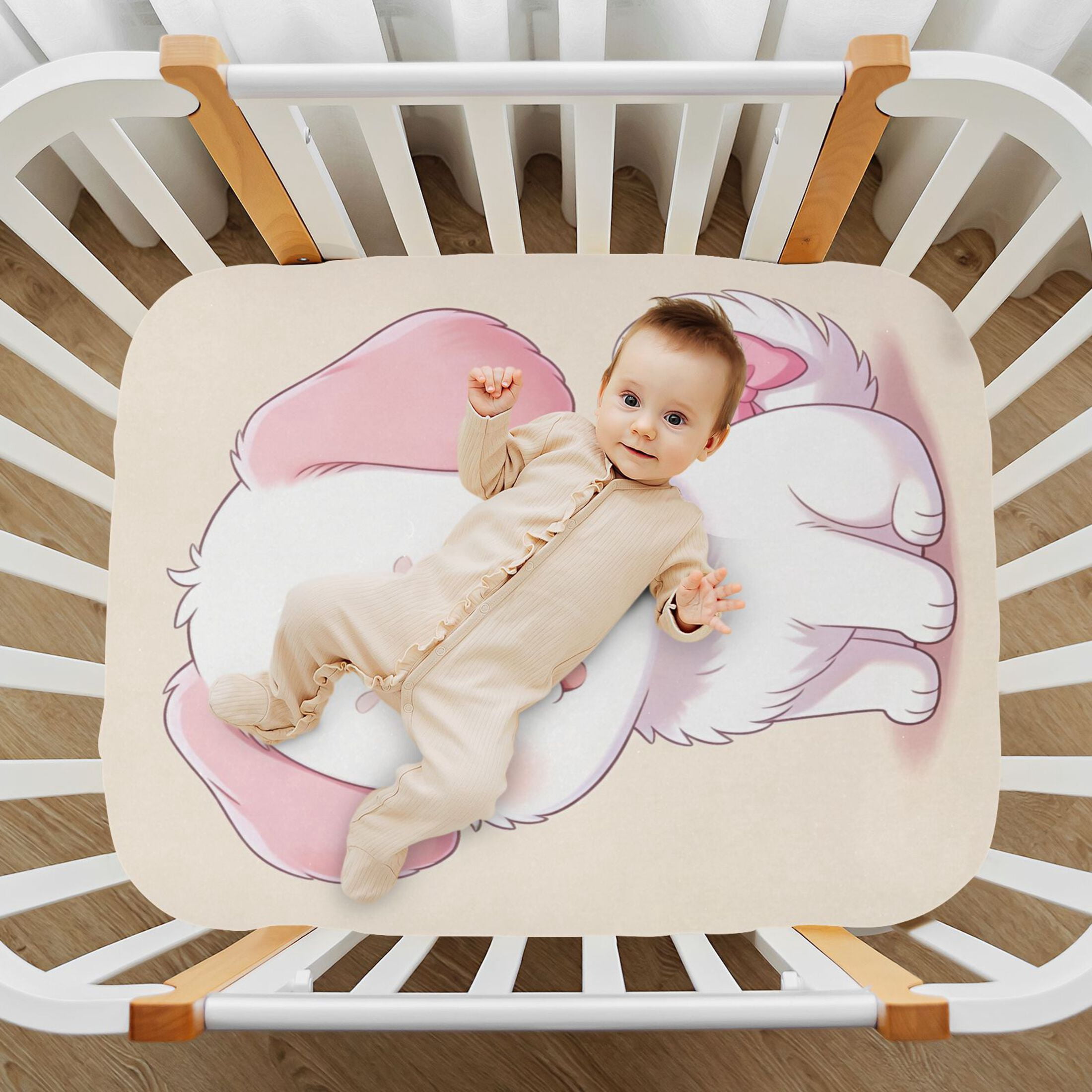 Baby Essentials 52”x 28”- Standard Cotton-like Modal Elastic- Cute White Dog Design Crib Sheets for Newborns and Toddlers