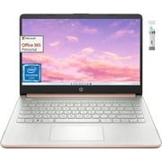 HP 14 HD Rose Gold Laptop Students Business, Intel Quad-Core Processor, 8GB RAM, 64GB eMMC+128GB Micro SD, 12H Battery Life, HDMI, Windows 11 Home in S Mode