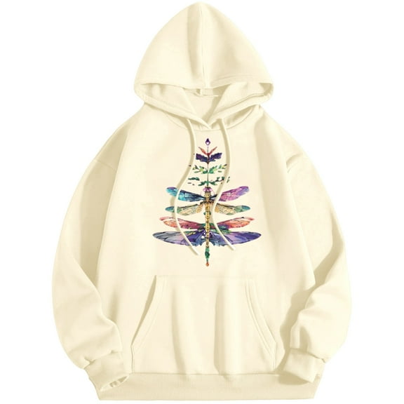 XIAOCHA Womens Hoodies Dragonfly Printed Kangaroo Pocket Drawsting Hoodies Sweatshirt Loose Fit Long Sleeves Oversized Pullover Hoode Daily Wear