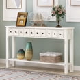 thumbnail image 1 of Merax Table console de Style Ferme 60A Longue Table d'Entrée avec Tiroirs de Tailles Différentes et Tablette Inférieure, Table Étroite Blanche de Rangement pour Sofa pour Entrée Couloir (Blanc Antique), 1 of 4