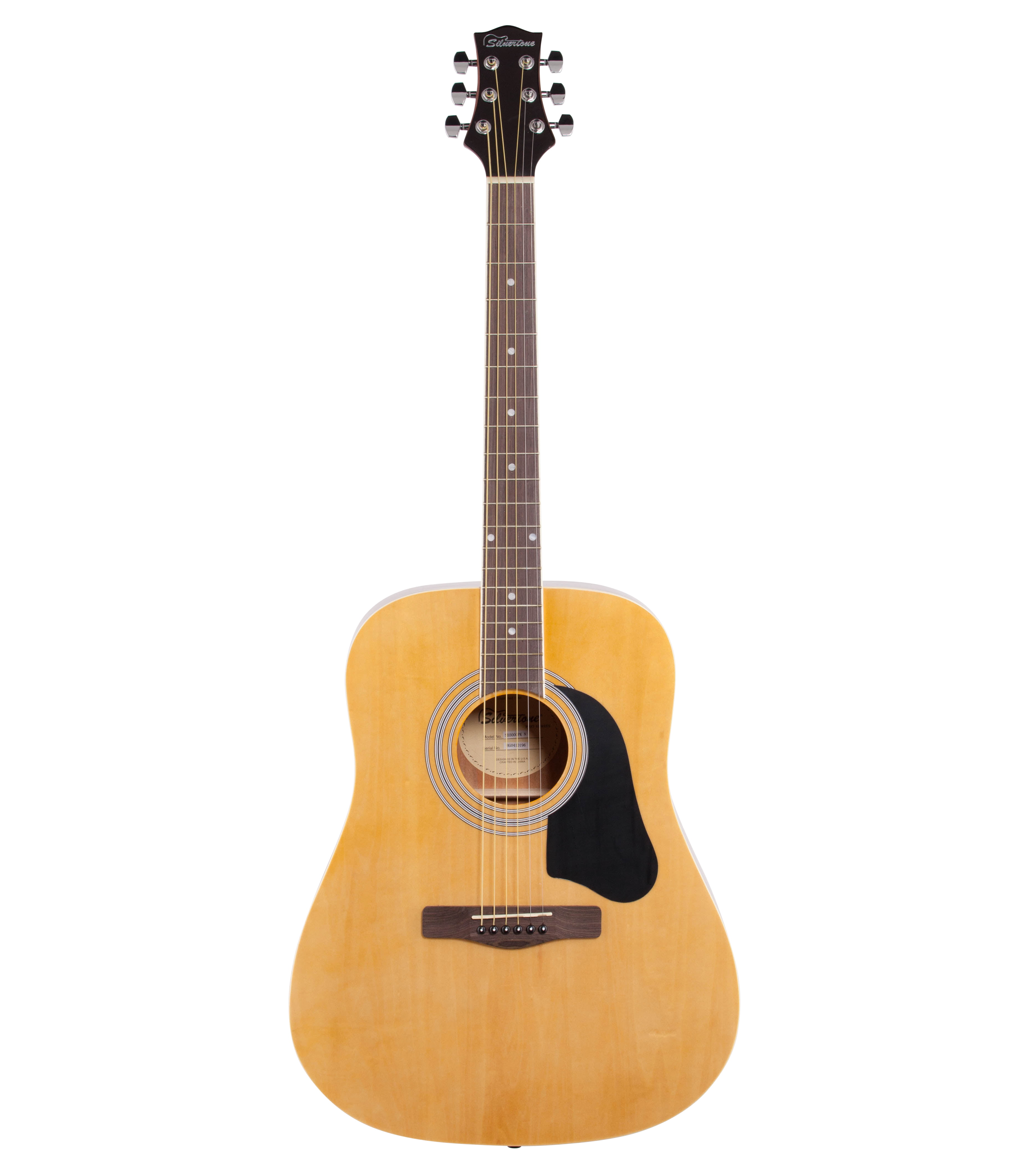 Silvertone SD3000 Natural Acoustic Guitar Package with Tuner, Gig Bag.  Guitar Strap. Strings, Picks and Chord Chart