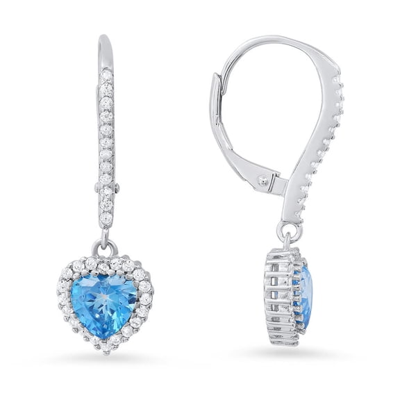Kylie Harper Sterling Silver Heart-cut Swiss Blue Topaz CZ Birthstone Halo Leverback Earrings