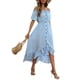 thumbnail image 4 of VISgogo Vestido de mujer, estampado floral, hombros descubiertos, manga corta, decoración de botones, dobladillo con volantes, vestido de blusón VISgogo  moda, 4 of 9