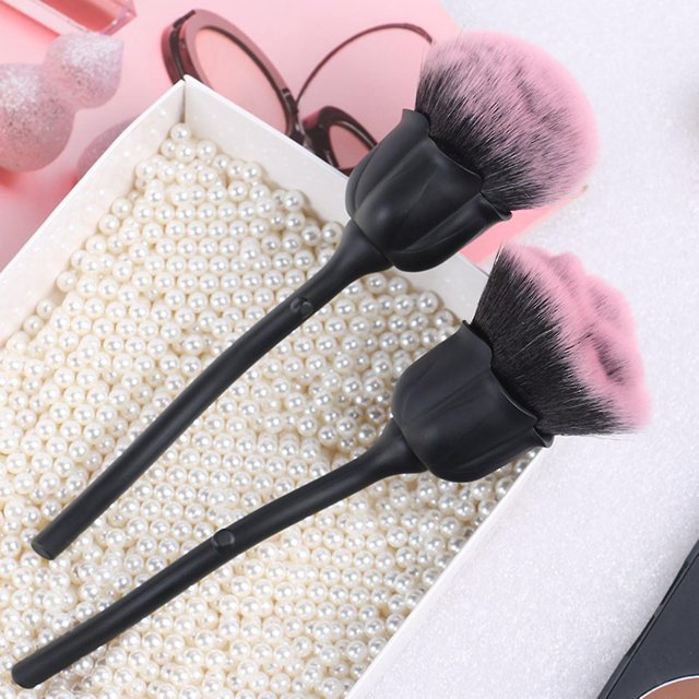 Farfi Brocha para rubor que no se desprende Fácil de limpiar Forma de rosa Cómoda y elegante herramienta para decoración de uñas Brocha de maquillaje en polvo suelto de fibra artificial para la v