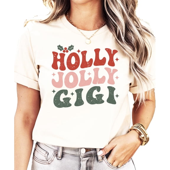 Holly Jolly Gigi Shirt for Women Cute Festive Christmas T-Shirt for Grandma Natural Shirt Adult X-Large