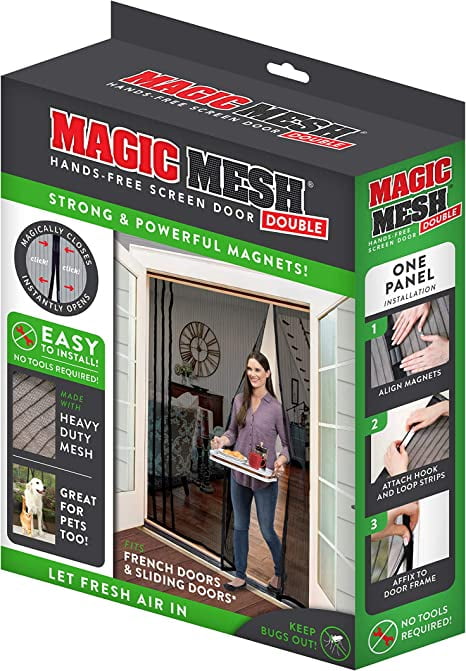 Magic Mesh Double Door Hands Free Magnetic Screen Door, Fits French & Sliding Doors 75 in x 83 in