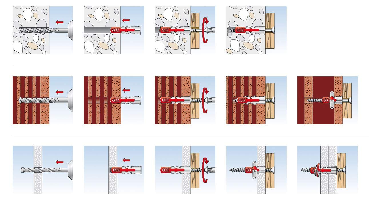 DuoPower 1/4" x 1-3/16" S PH, 50 Plugs & 50 Screws, Powerful Universal Plug with Intelligent 2-Component Technology for Fastenings in Concrete, Bricks, Drywall, Chipboard, etc