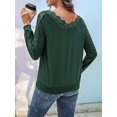 thumbnail image 4 of V Neck T Shirts for Women Lace Long Sleeve Cute Tops Fall Winter Dressy Casual Blouses Trendy Tees Dark Green L, 4 of 9