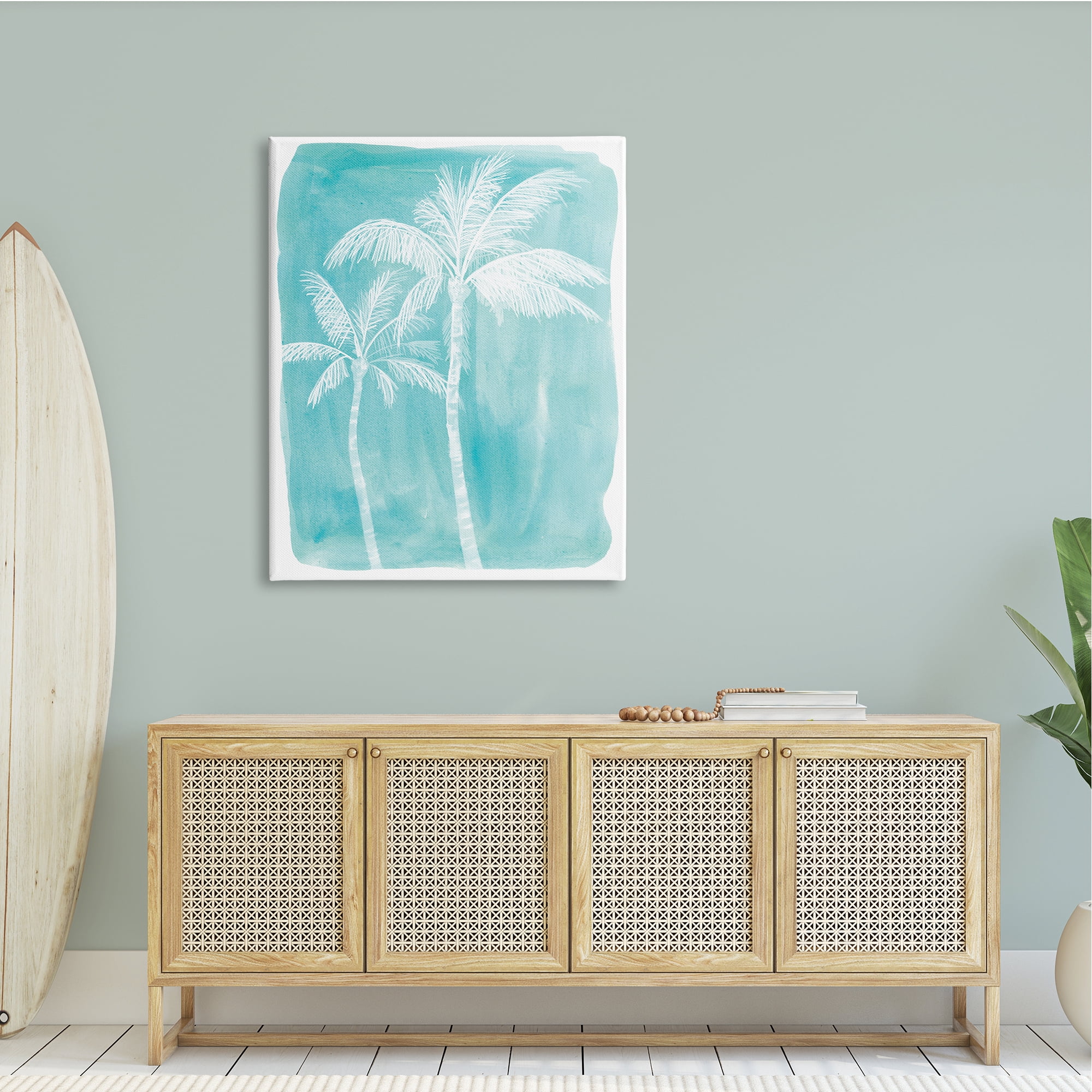 Stupell Industries White Palm Tree Beach Blue Tropic Painting,36 x 48, Design by Kamdon Kreations