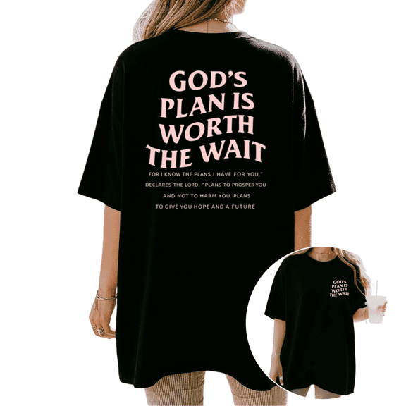 Cozymy Women's God's Plan Is Worth The Wait Christian Graphic Short Sleeve T-Shirt Casual Cotton Crewneck Oversized Faith Tee