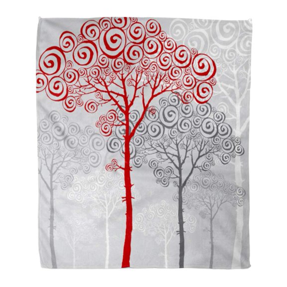 SIDONKU Flannel Throw Blanket Red Pine Silhouette Abstract Trees in Der Soft for Bed Sofa and Couch 50x60 Inches