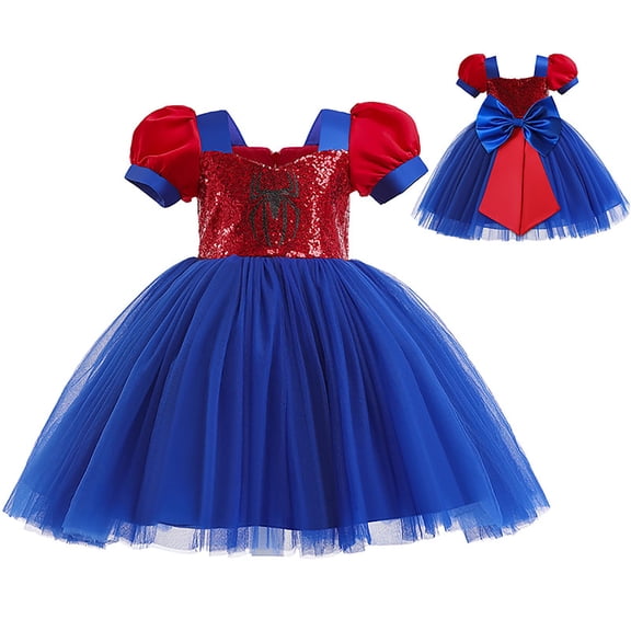 Red Blue Superhero Spider Dress Costume with Sequin Bodice for Festive Party Halloween Cosplay Gown 110