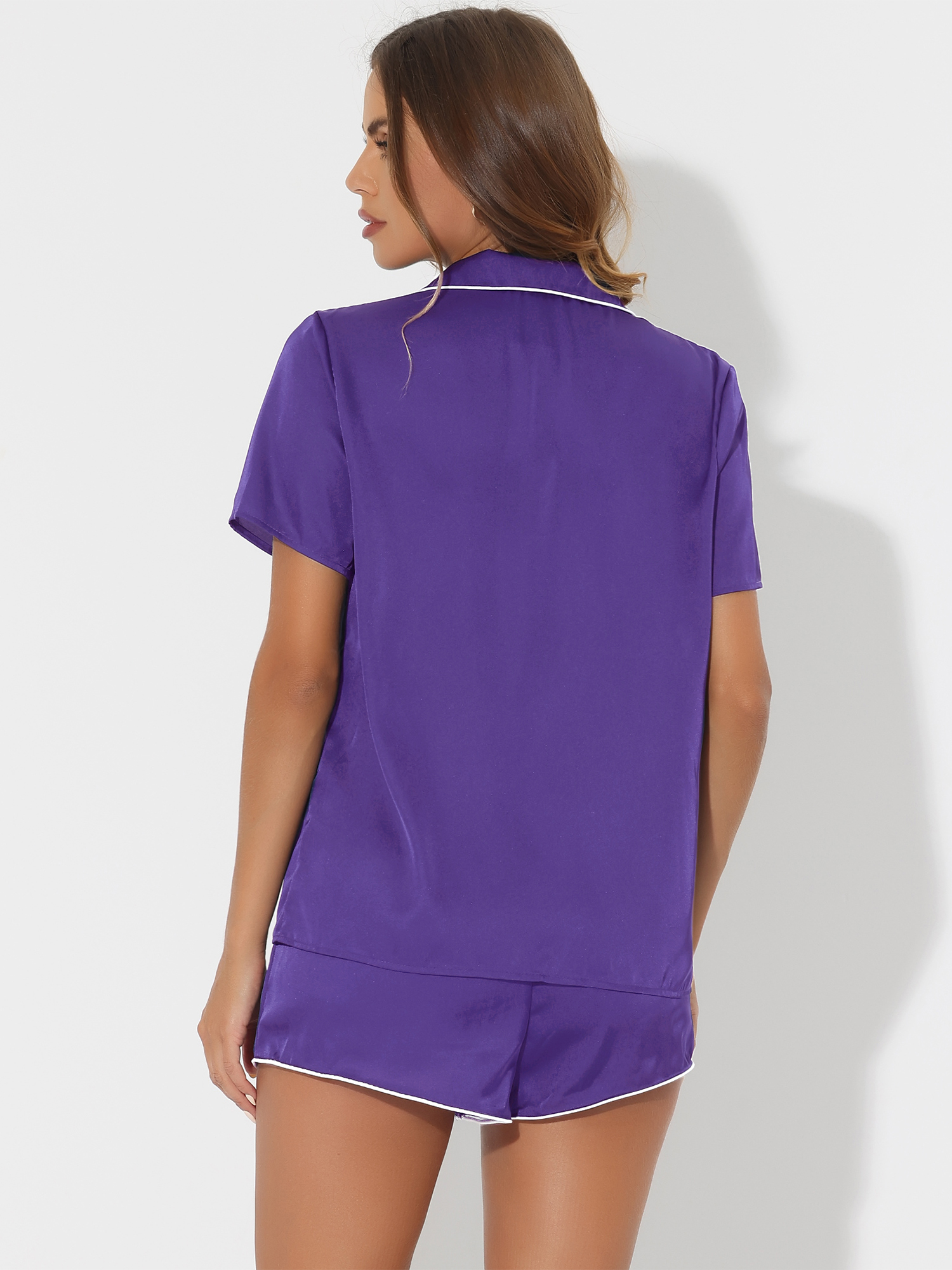 DARING DIVA Women's Satin Front Single Pocket Pajamas Sets XL Purple
