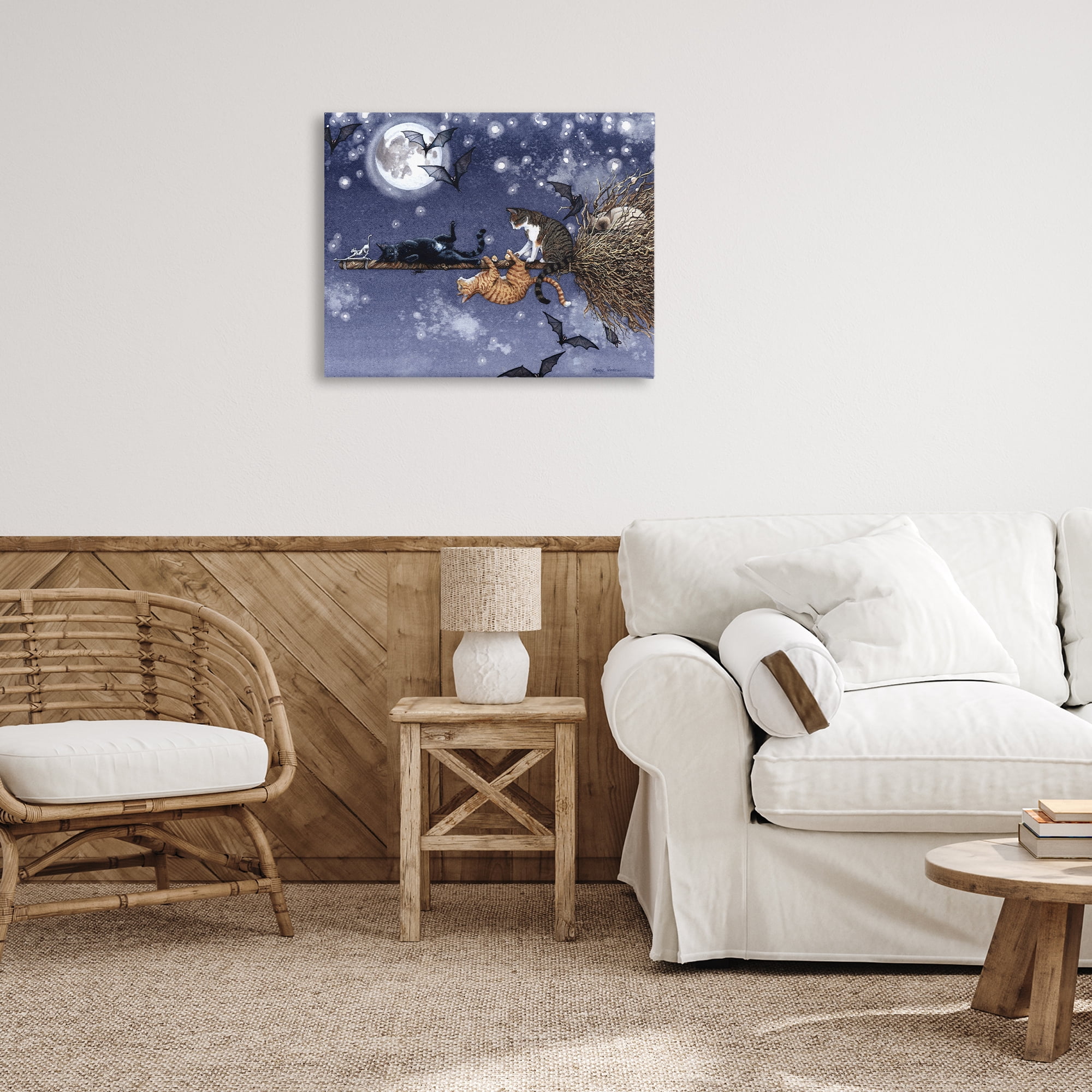 Stupell Industries Joyriding Cats on Broom Holiday Painting Gallery Wrapped Canvas Art Print Wall Art, 30 x 24