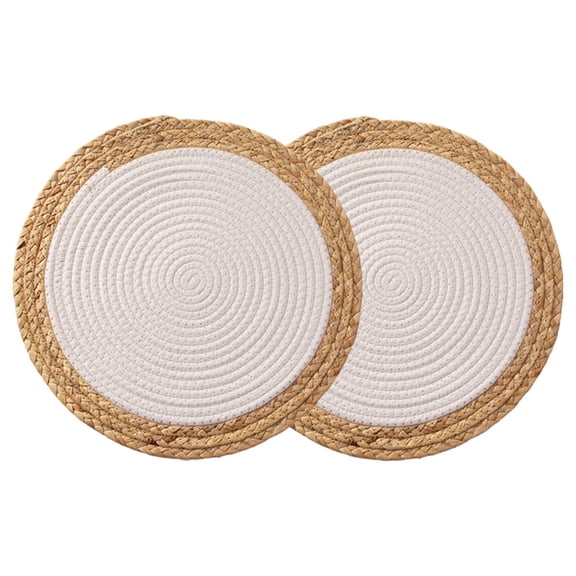 TABLZONE Set of 2 Straw Woven Round Placemats Table Mats for Home Dining and Decor
