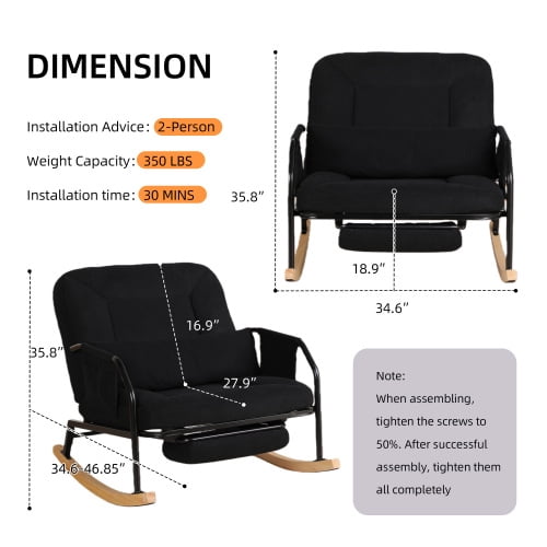 Oversized Corduroy Nursery Glider Rocker Recliner, Pull-Out Footrest, Adjustable Backrest, Black