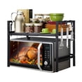 thumbnail image 1 of Estantería para Microondas, Estante Organizador de Cocina, Estante Microondas Encimera con 6 Ganchos, Estantería Extensible Cocina de 2 Niveles, Negro, 1 of 6