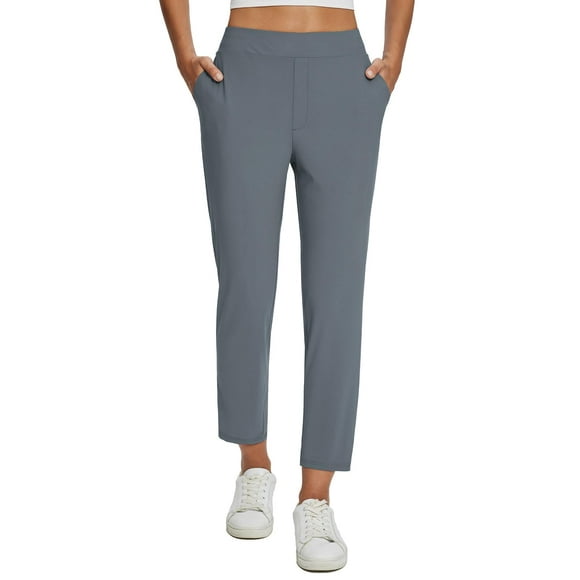 Pantalones BALEAF para mujer, elástico, de trabajo, con bolsillos, gris oscuro, talla M