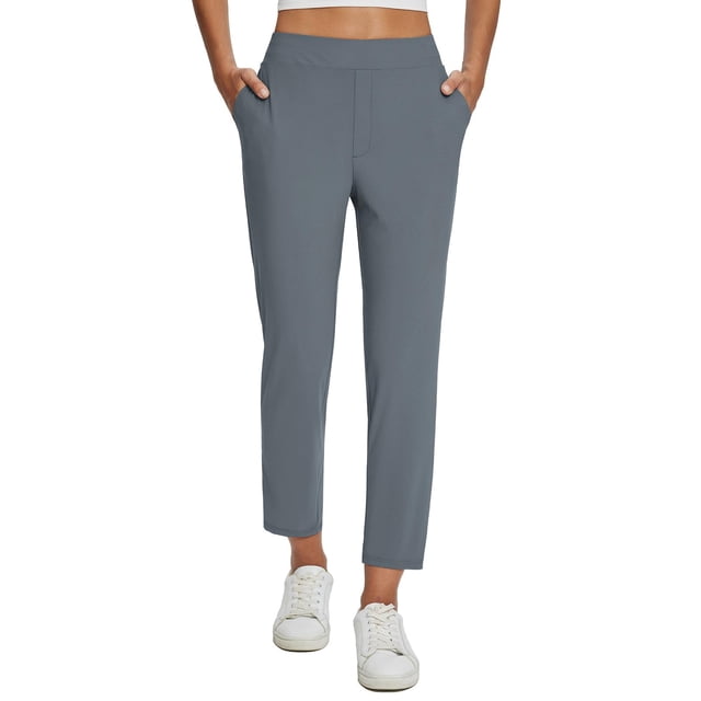 Pantalones BALEAF para mujer, elástico, de trabajo, con bolsillos, gris oscuro, talla M