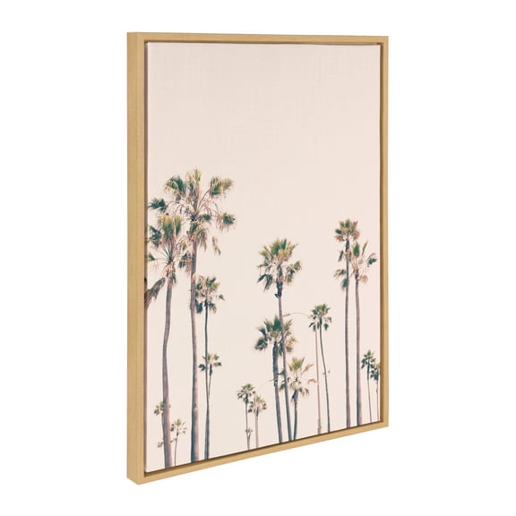 Kate and Laurel Sylvie Pink Palm Tree Paradise Framed Canvas Wall Art by Caroline Mint, 23x33 Natural, Pastel Tropical Art for Wall