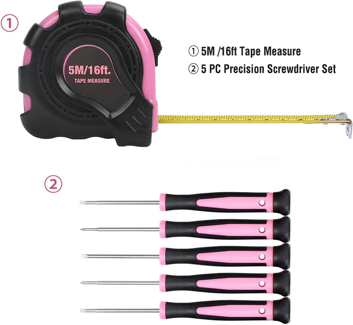 WORKPRO 103-Piece Pink Tool Kit - Ladies Hand Tool Set with Easy Carrying Round Pouch - Durable, Long Lasting Chrome Finish Tools - Perfect for DIY, Home Maintenance - Pink Ribbon