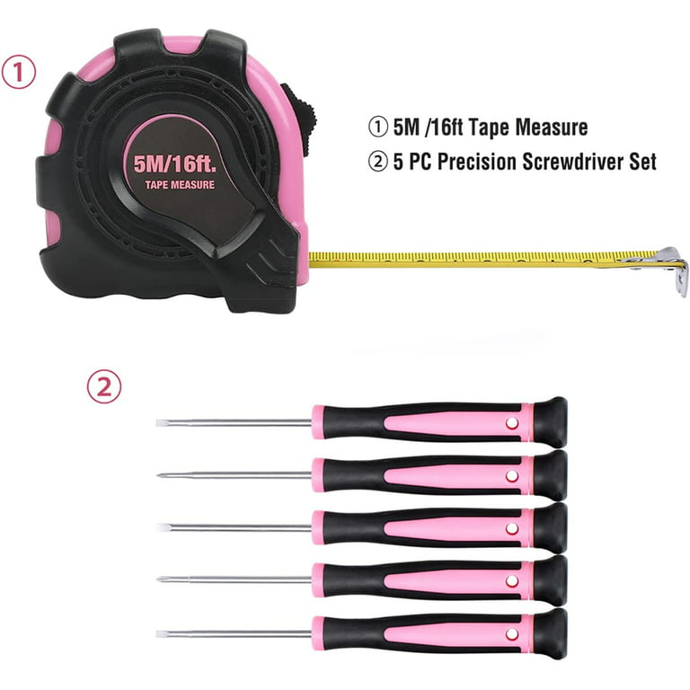 WorkPro 103-Piece Pink Tool Kit - Ladies Hand Tool Set with Easy Carrying Round Pouch - Durable, Long Lasting Chrome Finish Tool
