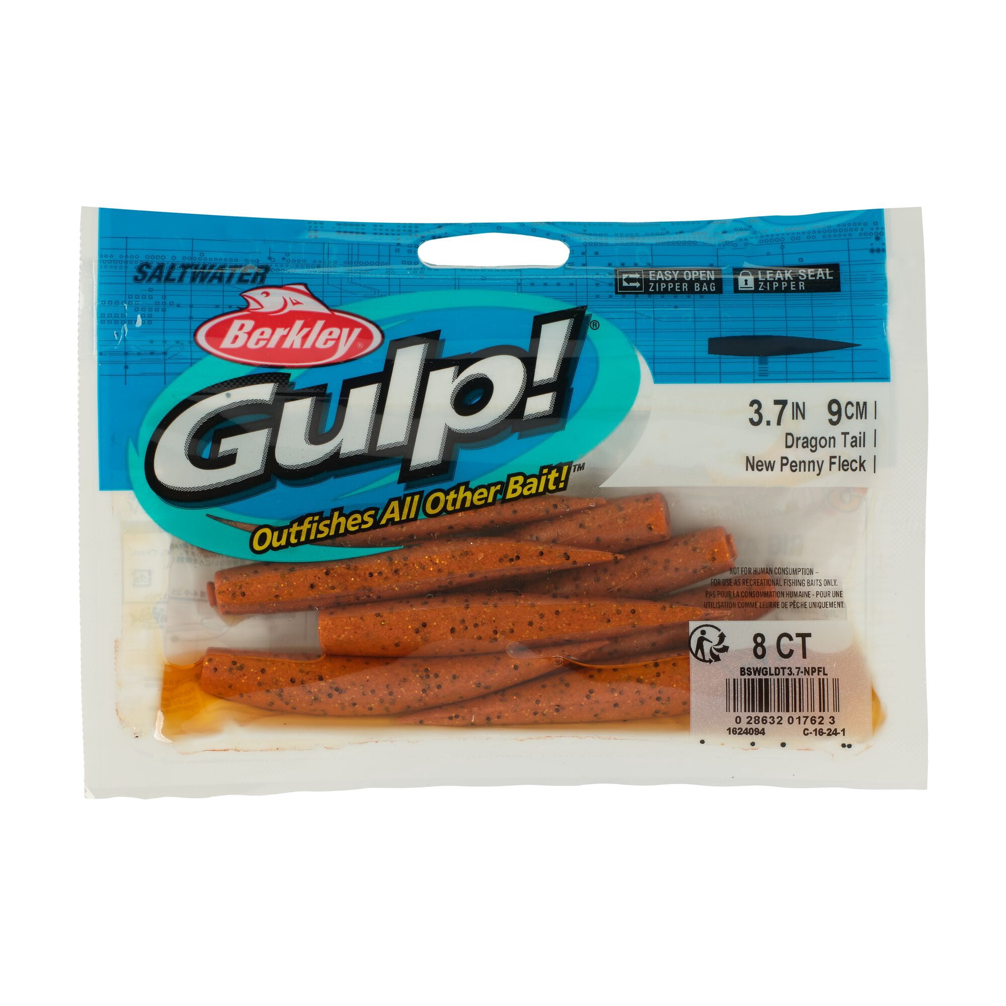 Berkley Gulp!® Saltwater Dragon Tail, 3.7 in, Twitch Baits, New Penny Fleck (8-count)