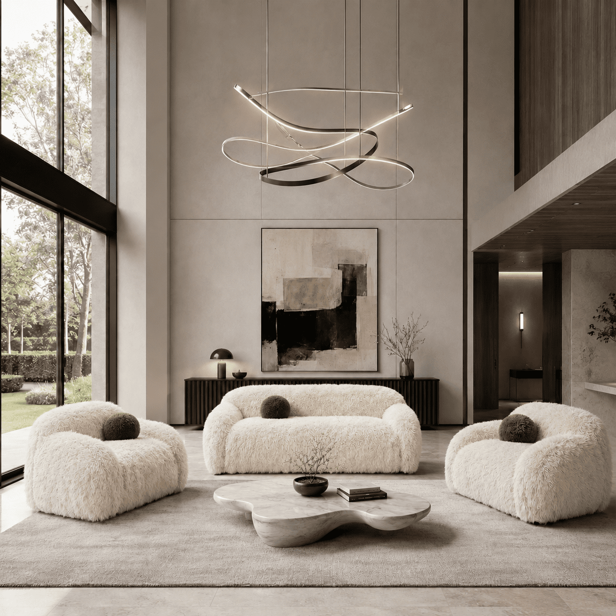 Aenkyo Oversized 360 Degree Swivel Accent Chair, Plush Faux Fur Barrel Sofa Chair, 25" Deep Seat, Sand