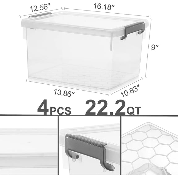 22.2 Qt.  Plastic Storage Bins with Lids, 4 Pack - Stackable &  for Home Organization