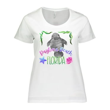 Inktastic Daytona Beach Florida Cute Swimming Manatee Women's Plus Size T-Shirt