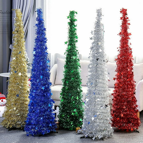 SWETRACE Foldable Christmas Tree Silver Christmas Tree 1 Set PET Plastic Telescopic Home Decor