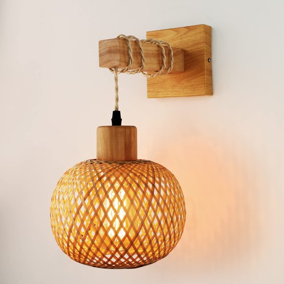 Lámpara de pared FRIDEKO de ratán para dormitorio y sala de estar